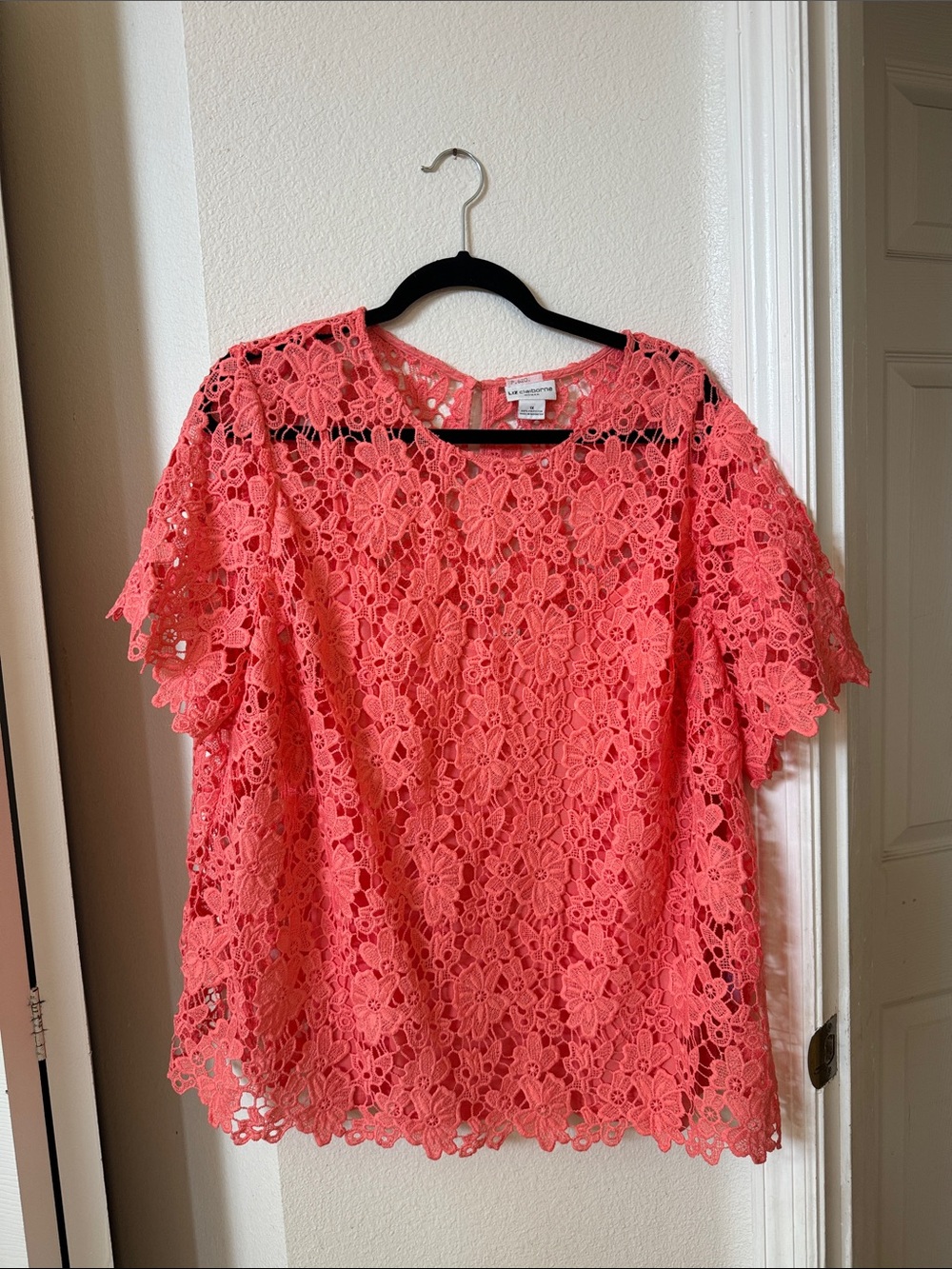 Liz Claiborne Coral Floral Lace Short Sleeve Blouse